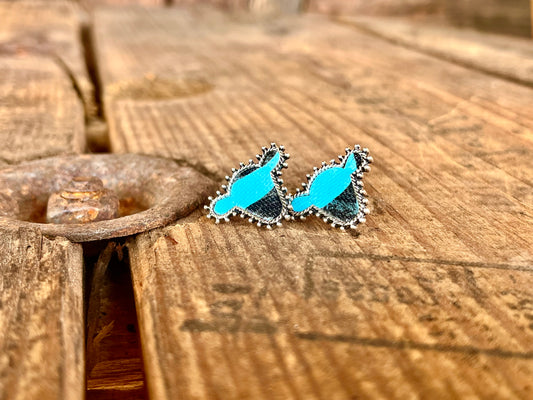 Small turquoise stud cow earrings