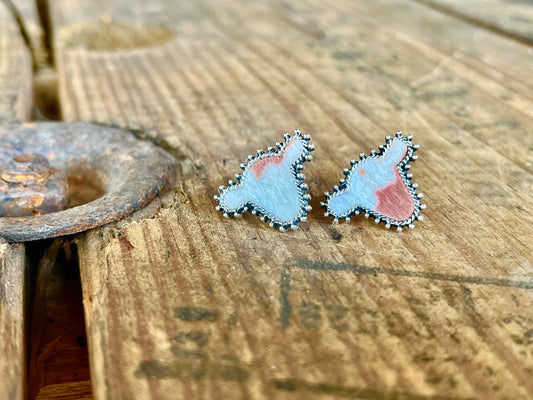 White and brown small cow stud earrings